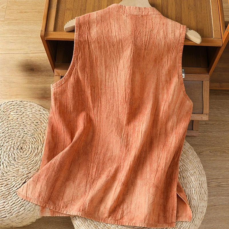Buddha Stones Retro Frog-Button Design Women's Cotton Sleeveless Vest - image 3