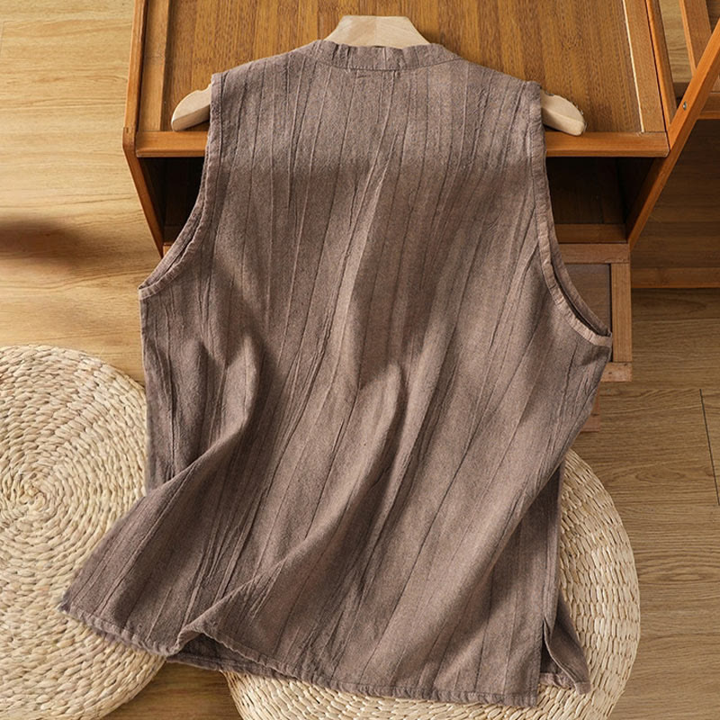 Buddha Stones Retro Frog-Button Design Women's Cotton Sleeveless Vest - image 12