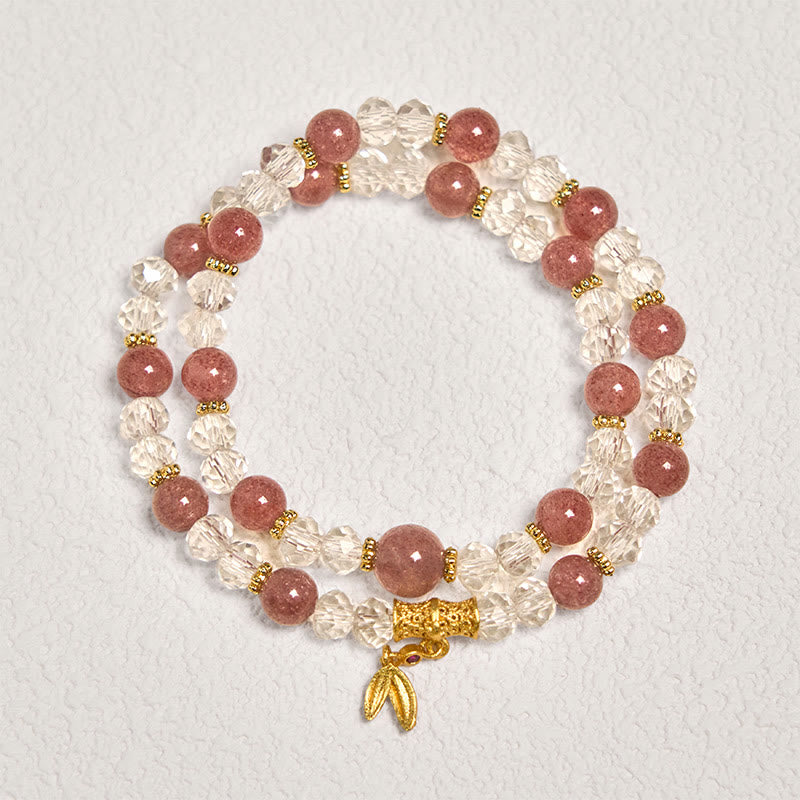 Buddha Stones Natural Strawberry Quartz Crystal Bamboo Positive Double Wrap Bracelet - Strawberry Quartz(Wrist Circumference 14-15cm) - image 1