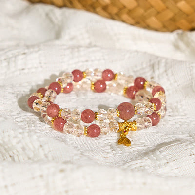 Buddha Stones Natural Strawberry Quartz Crystal Bamboo Positive Double Wrap Bracelet - image 4