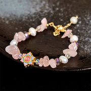 Foviel Natural Gravel Rose Quartz Flower Pearl Healing Bracelet