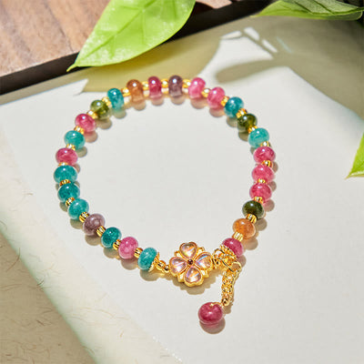 Buddha Stones Tourmaline Four Leaf Clover Flower Love Bracelet - image 2