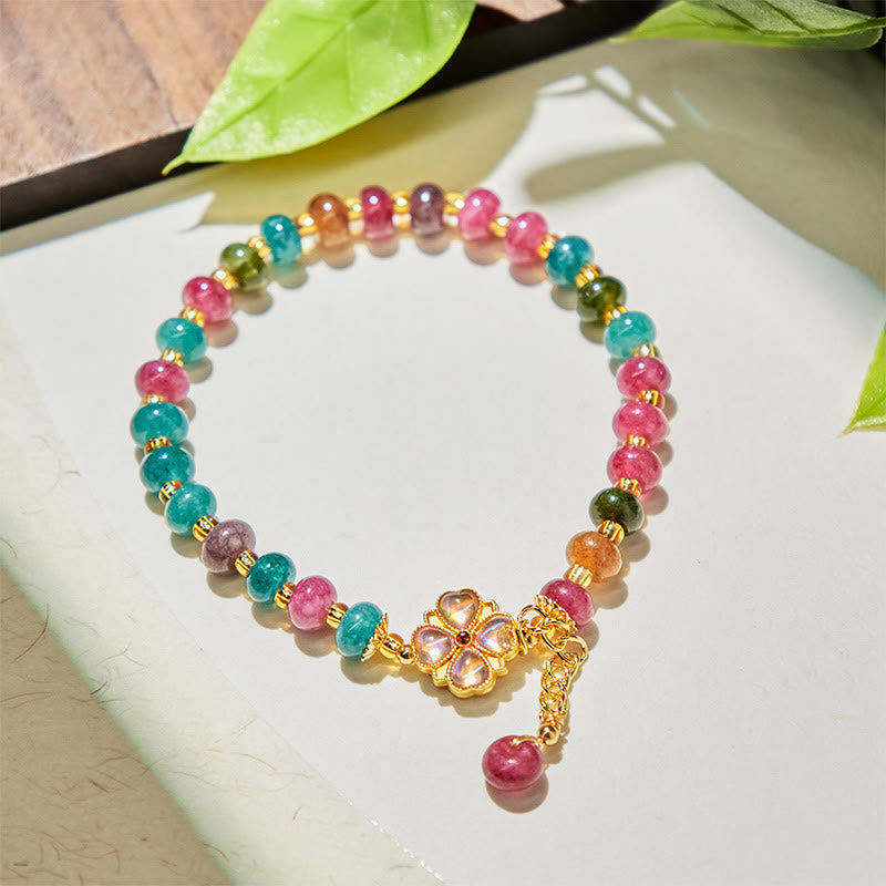 Buddha Stones Tourmaline Four Leaf Clover Flower Love Bracelet - image 2