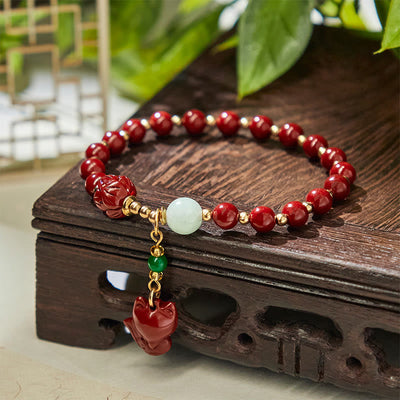 Buddha Stones Cinnabar Lotus Cute Fox Charm Blessing Bracelet - image 3