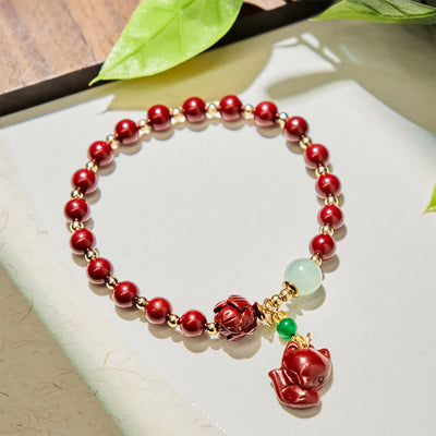 Buddha Stones Cinnabar Lotus Cute Fox Charm Blessing Bracelet - image 2