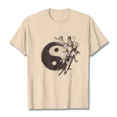 Buddha Stones Yin Yang Bamboo Cherry Blossom Pattern Tee T-shirt - Bisque - 2XL - image 7