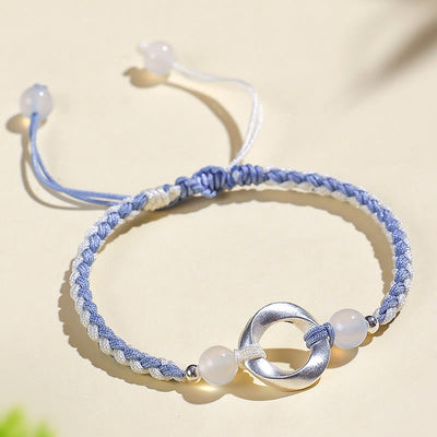 Buddha Stones 925 Sterling Silver Mobius White Agate Bead Braided String Protection Bracelet - image 2
