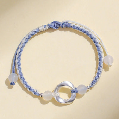 Buddha Stones 925 Sterling Silver Mobius White Agate Bead Braided String Protection Bracelet - image 3