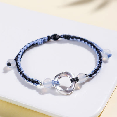 Buddha Stones 925 Sterling Silver Mobius White Agate Bead Braided String Protection Bracelet - image 9