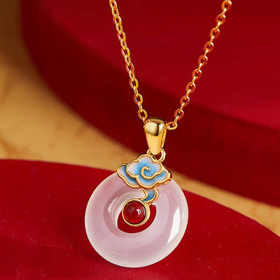Buddha Stones 925 Sterling Silver Peace Buckle Auspicious Clouds Chalcedony Necklace Pendant - image 3