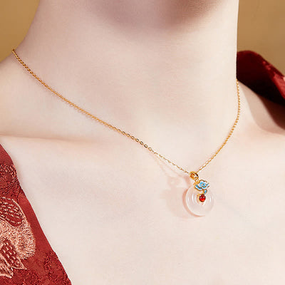 Buddha Stones 925 Sterling Silver Peace Buckle Auspicious Clouds Chalcedony Necklace Pendant - image 10