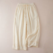 Foviel Casual Lining Design Cotton Women's 7-8 Length Wide Leg Pants With Pockets