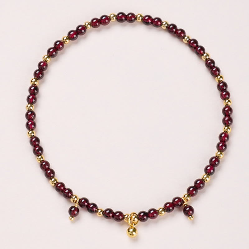 Buddha Stones Natural 4mm Garnet Copper Gold Plated Calm Anklet - image 2