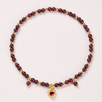 Buddha Stones Natural 4mm Garnet Copper Gold Plated Calm Anklet - 4mm Garnet Red Heart - image 6