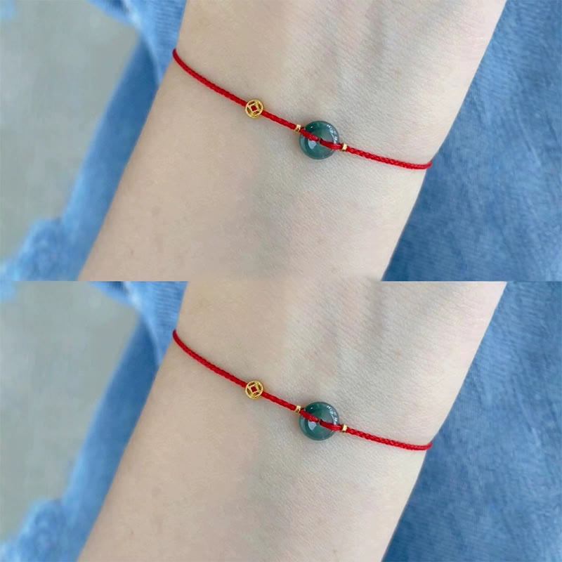 Buddha Stones Peace Buckle Copper Coins Jade Red String Connection Bracelet Anklet - image 12