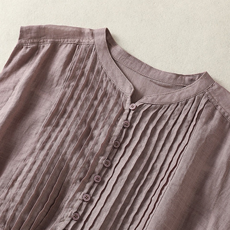 Buddha Stones Casual Sleeveless Pleated Design Women's Half Sleeve Shirt - image 3