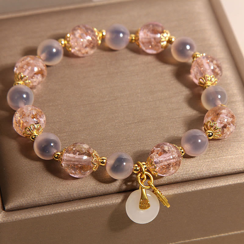 Buddha Stones Fu Character Peace Buckle Liuli Candy Agate Healing Bracelet - image 9