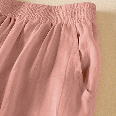 Buddha Stones Summer Plain Casual Cropped Pants Women's Double Layer Cotton Linen Harem Pants With Pockets - image 6