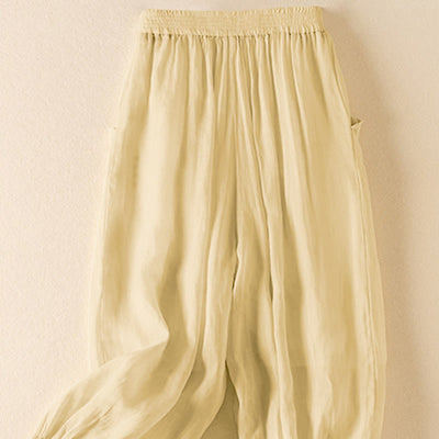 Buddha Stones Summer Plain Casual Cropped Pants Women's Double Layer Cotton Linen Harem Pants With Pockets - image 12