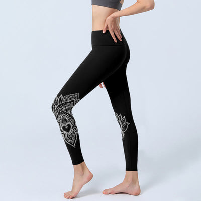 Buddha Stones Heart-shaped Petals Flowers Print Gym Leggings Women's Yoga Pants - image 3