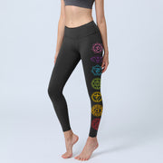 Foviel OM Symbol Sanskrit Characters Print Gym Leggings Women's Yoga Pants