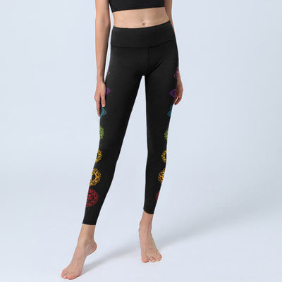 Buddha Stones OM Symbol Sanskrit Characters Print Gym Leggings Women's Yoga Pants - image 6