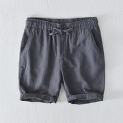 Foviel Summer Solid Color Drawstring Elastic Waist Men's Ramie Linen Cotton Shorts With Pockets