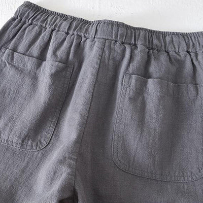 Buddha Stones Summer Solid Color Drawstring Elastic Waist Men's Ramie Linen Cotton Shorts With Pockets - image 18