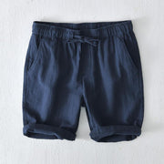 Foviel Summer Solid Color Drawstring Elastic Waist Men's Ramie Linen Cotton Shorts With Pockets