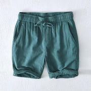 Foviel Summer Solid Color Drawstring Elastic Waist Men's Ramie Linen Cotton Shorts With Pockets
