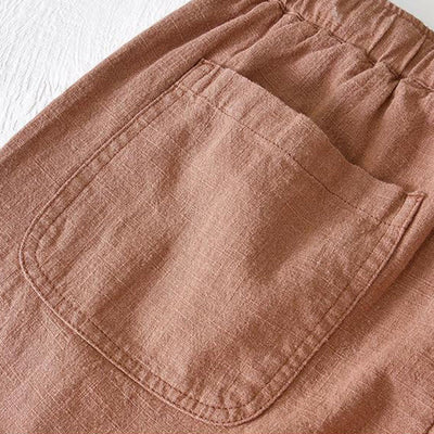 Buddha Stones Summer Solid Color Drawstring Elastic Waist Men's Ramie Linen Cotton Shorts With Pockets - image 35