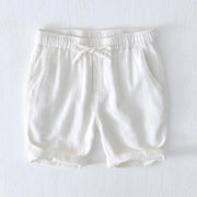 Foviel Summer Solid Color Drawstring Elastic Waist Men's Ramie Linen Cotton Shorts With Pockets