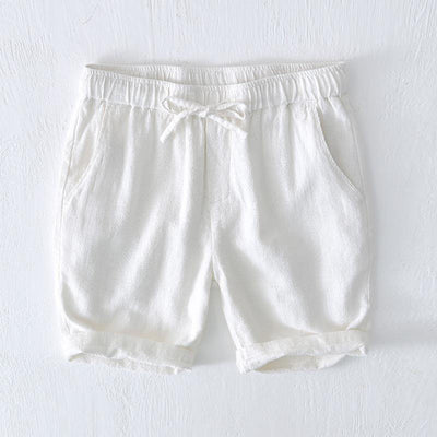 Buddha Stones Summer Solid Color Drawstring Elastic Waist Men's Ramie Linen Cotton Shorts With Pockets - White - US/UK/AU44，EU54 (4XL) - image 5