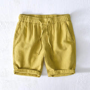 Foviel Summer Solid Color Drawstring Elastic Waist Men's Ramie Linen Cotton Shorts With Pockets