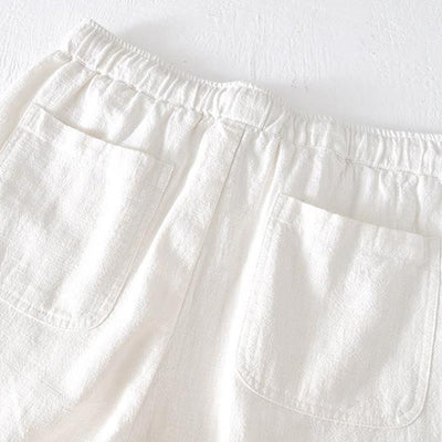 Buddha Stones Summer Solid Color Drawstring Elastic Waist Men's Ramie Linen Cotton Shorts With Pockets - image 7