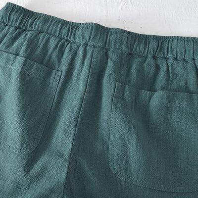 Buddha Stones Summer Solid Color Drawstring Elastic Waist Men's Ramie Linen Cotton Shorts With Pockets - image 23