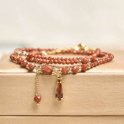 Buddha Stones Natural 2mm Goldstone Beads Positive Multi Layer Bracelet - Goldstone(Wrist Circumference: 15-21cm) - image 1