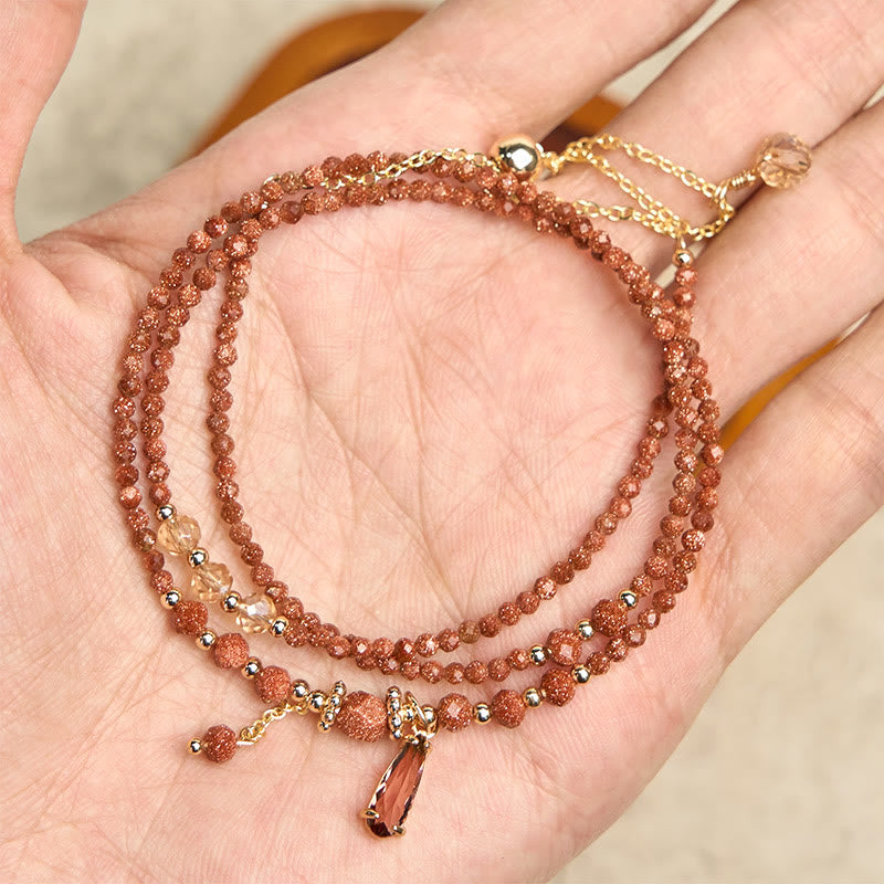 Buddha Stones Natural 2mm Goldstone Beads Positive Multi Layer Bracelet - image 4