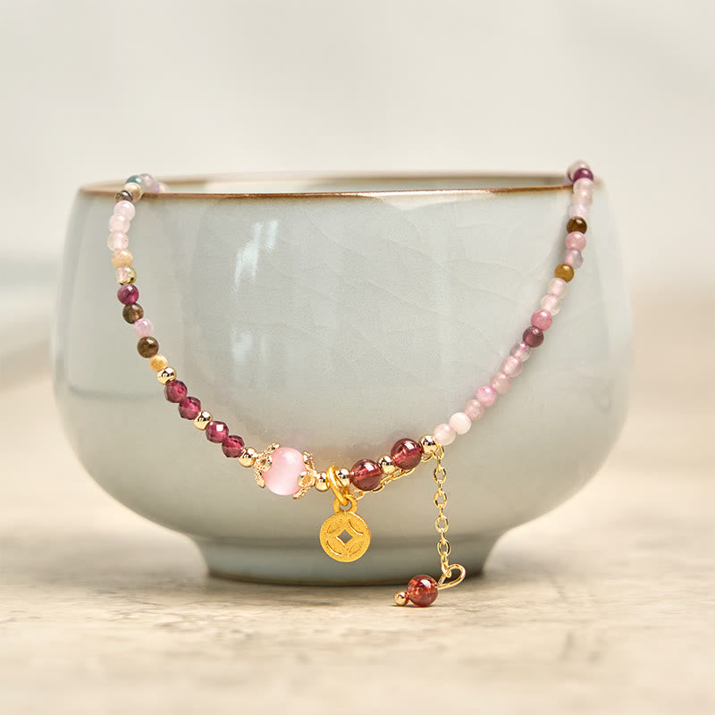 Buddha Stones 2.5 mm Irregular Beads Colored Tourmaline Coin Wisdom Bracelet - image 9