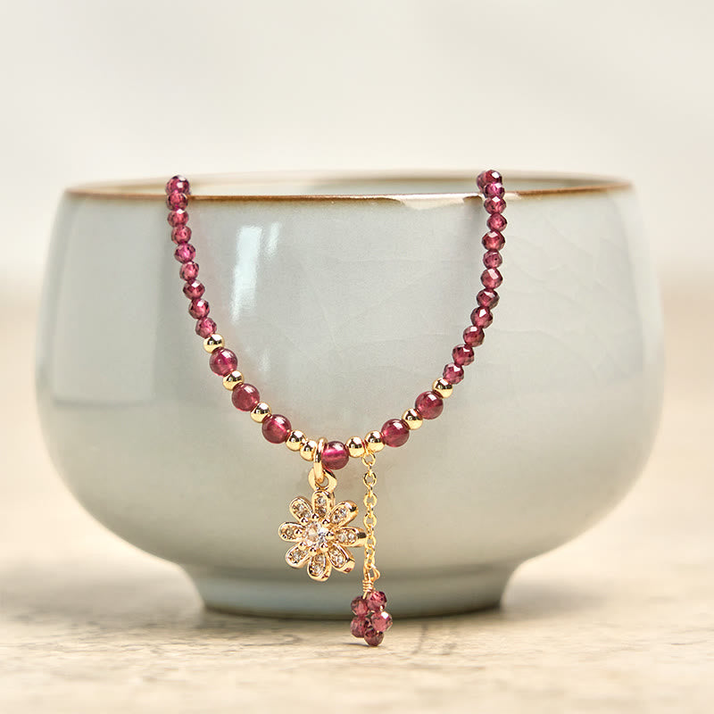Buddha Stones Natural 2.5mm Garnet Beads Flower Purification Multilayer Bracelet - image 8