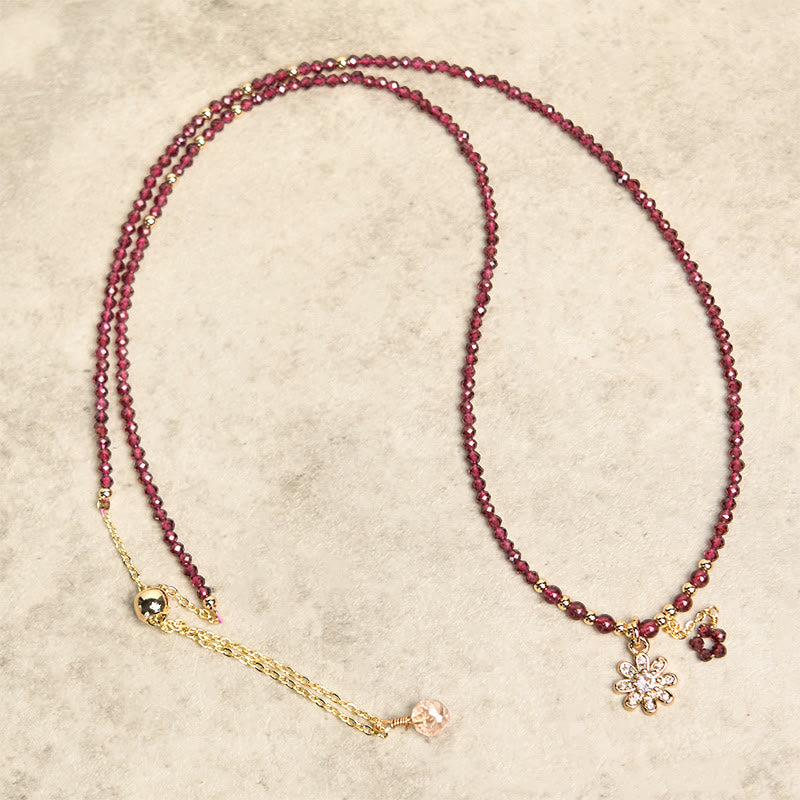 Buddha Stones Natural 2.5mm Garnet Beads Flower Purification Multilayer Bracelet - image 5