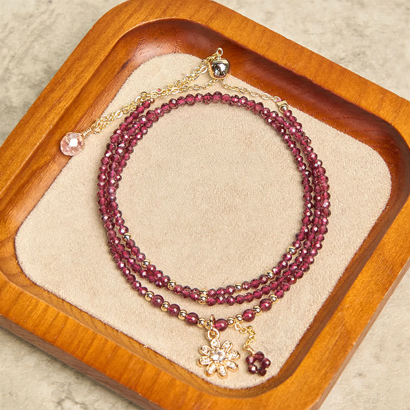 Buddha Stones Natural 2.5mm Garnet Beads Flower Purification Multilayer Bracelet - image 2