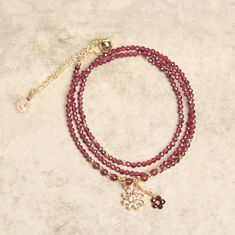 Buddha Stones Natural 2.5mm Garnet Beads Flower Purification Multilayer Bracelet - image 3