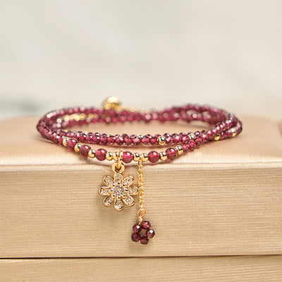 Buddha Stones Natural 2.5mm Garnet Beads Flower Purification Multilayer Bracelet - Garnet(Wrist Circumference: 15-21cm) - image 1