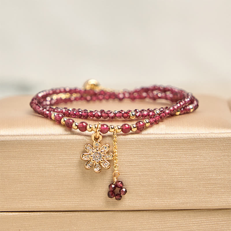 Buddha Stones Natural 2.5mm Garnet Beads Flower Purification Multilayer Bracelet - Garnet(Wrist Circumference: 15-21cm) - image 1