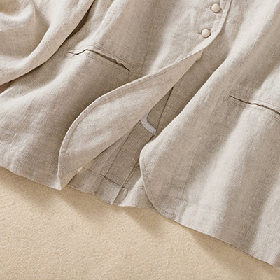 Buddha Stones Women's Cotton Linen Stand Collar Long Sleeve Jacket With Pockets - image 3