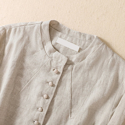 Buddha Stones Women's Cotton Linen Stand Collar Long Sleeve Jacket With Pockets - image 8