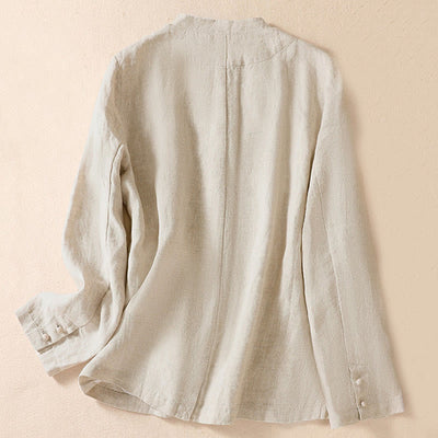 Buddha Stones Women's Cotton Linen Stand Collar Long Sleeve Jacket With Pockets - image 2