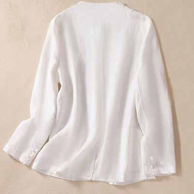 Buddha Stones Women's Cotton Linen Stand Collar Long Sleeve Jacket With Pockets - image 15