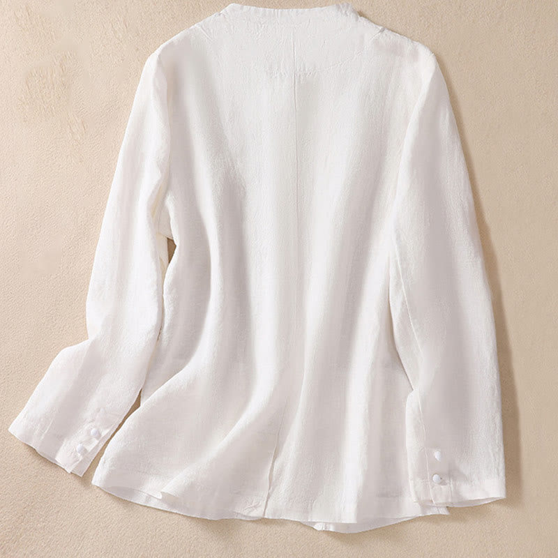 Buddha Stones Women's Cotton Linen Stand Collar Long Sleeve Jacket With Pockets - image 15